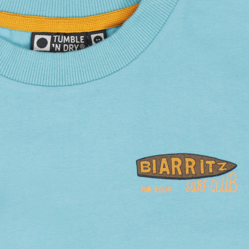 Tumble N Dry Seignosse Kurzarm T-Shirt in Tiefen Aqua Blau - Biarritz Surfing