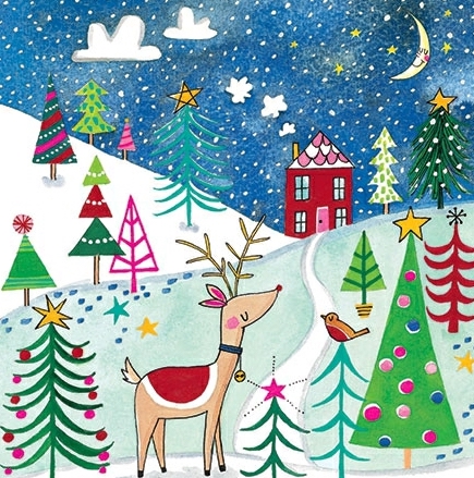 Edition Gollong Weihnachtskarte - Puzzle - Hirsch und Rotkehlchen