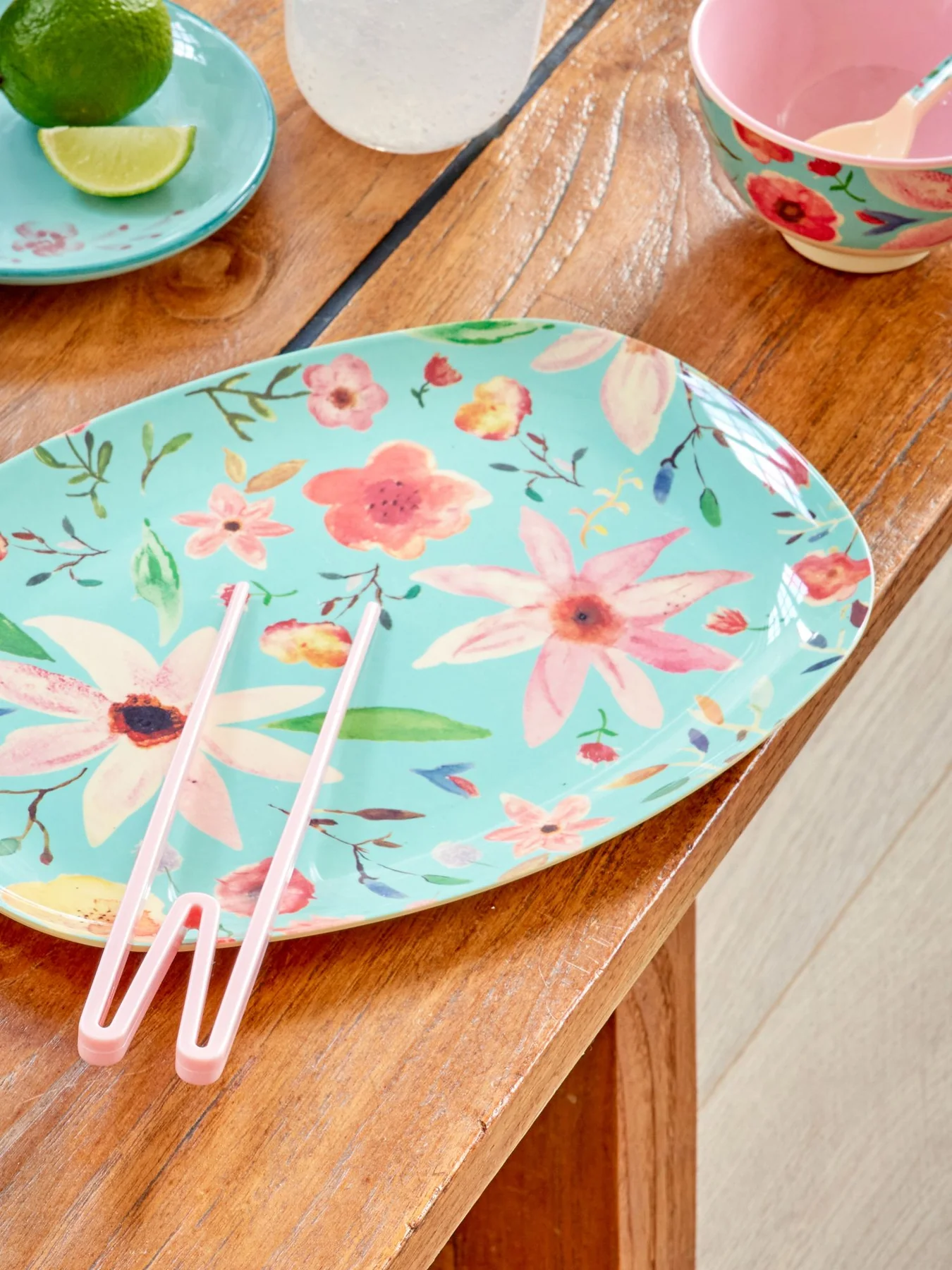 RICE Groß Rechteckig Melamin Teller groß - Mint - Selma Flower Print RICE Groß Rechteckig Melamin Teller groß - Mint - Selma Flower Print