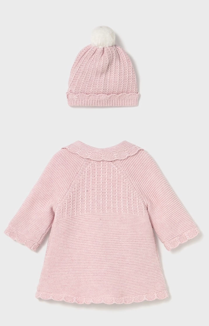 Mayoral Baby Strickmantel mit Fleece Futter und Mütze Set in Rosa