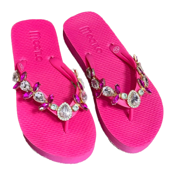 Moo' Ilo Damen Flip Flops mit Strasssteinen in Dora Pink + Neoprene Pink & Gold Zebra Clutch Moo' Ilo Damen Flip Flops mit Strasssteinen in Dora Pink + Neoprene Pink & Gold Zebra Clutch