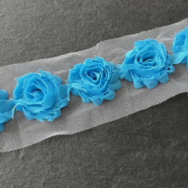 Wowzers Petit Shabby Chic Stoffblume - Hawaiian Blue - 3 Blumen