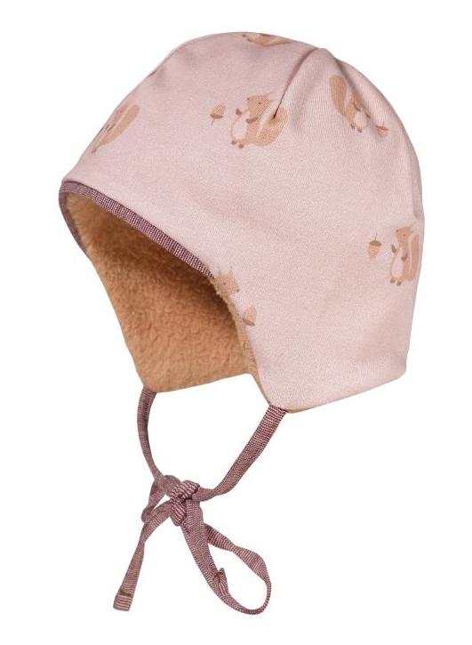 Maximo GOTS BABY-Mütze aus Jersey mit Teddyfutter & Bindeband - Altrosa Eichhörnchen Maximo GOTS BABY-Mütze aus Jersey mit Teddyfutter & Bindeband - Altrosa Eichhörnchen