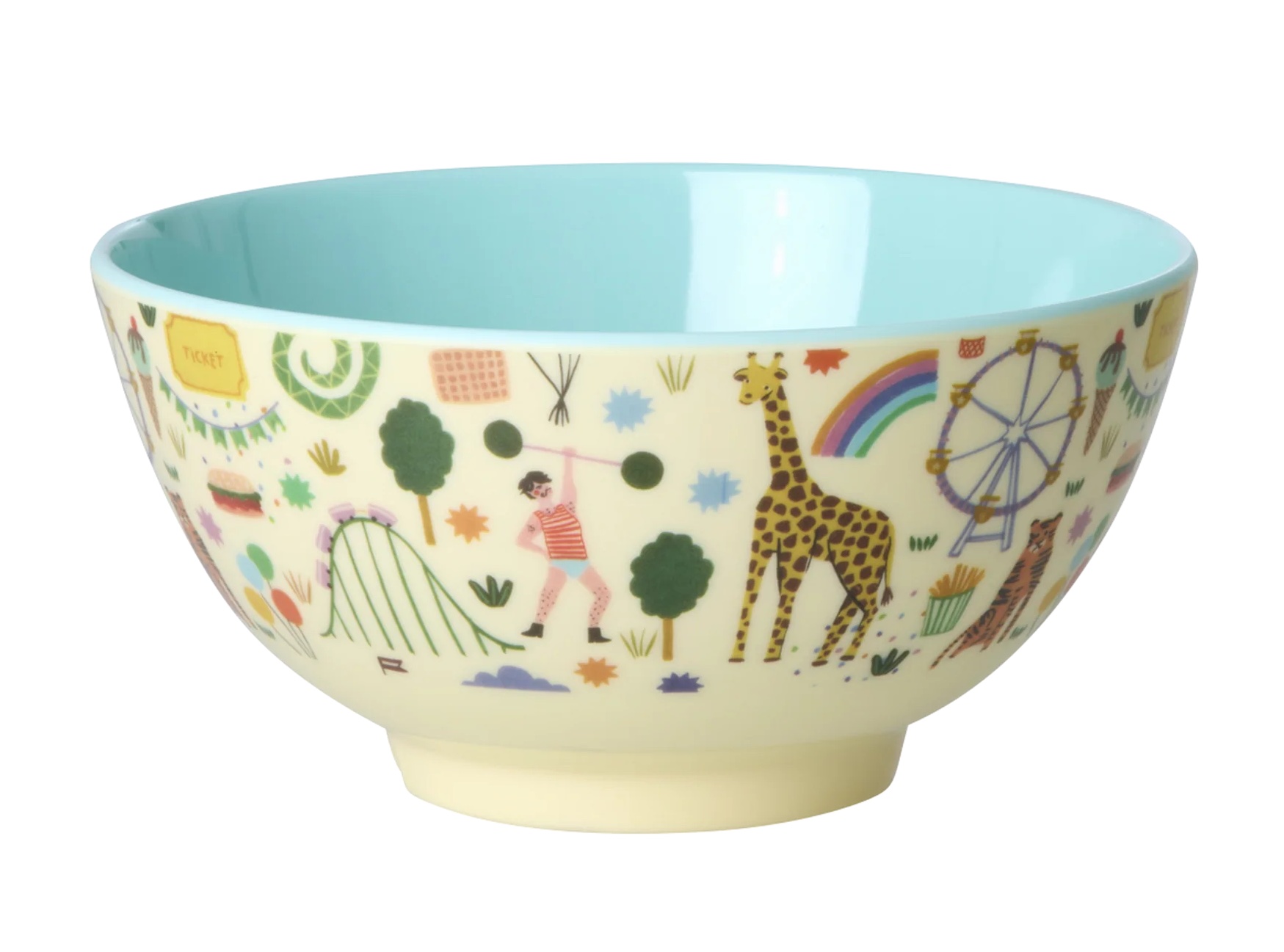 RICE Mittelgroße Kinderschüssel - Mint - Fun Fair Print in Hellblau RICE Mittelgroße Kinderschüssel - Mint - Fun Fair Print in Hellblau