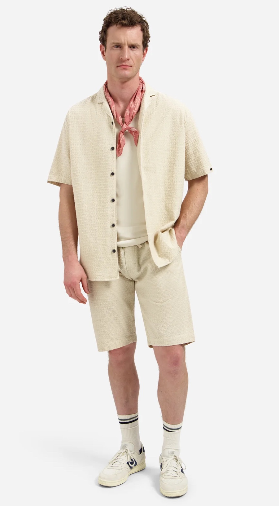 NO EXCESS Baumwoll-Kurzarmhemd mit Struktur in Desert Beige NO EXCESS Baumwoll-Kurzarmhemd mit Struktur in Desert Beige