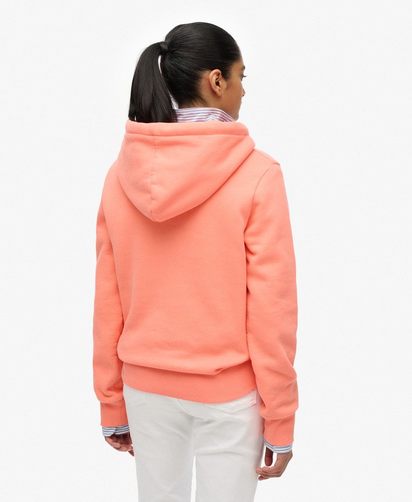 Superdry Damen Tokyo London Hoodie in Neon Coral mit Flieder Schrift