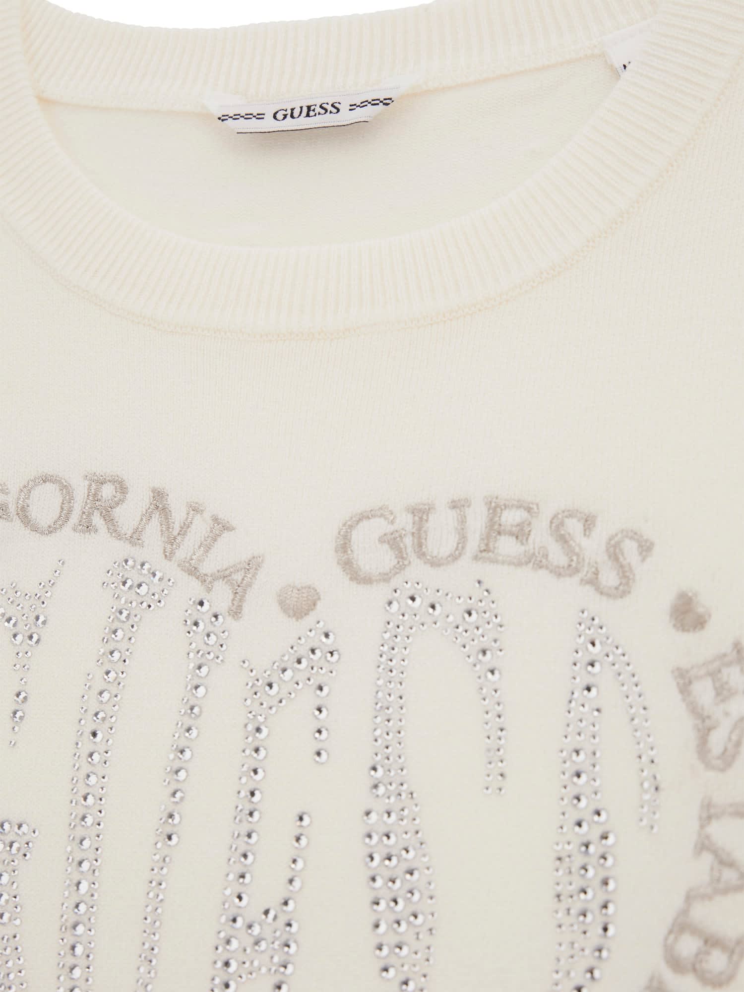 Guess Strickpulli Baumwolle Pullover in Creme Herz mit Strass - SALE Guess Strickpulli Baumwolle Pullover in Creme Herz mit Strass - SALE