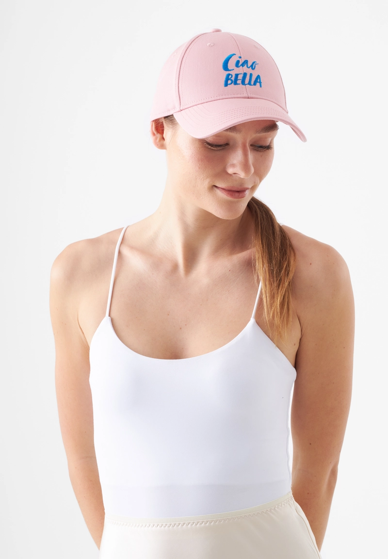 Codello Damen Baumwolle Cap in Rosa mit Stickerei - Ciao Bella