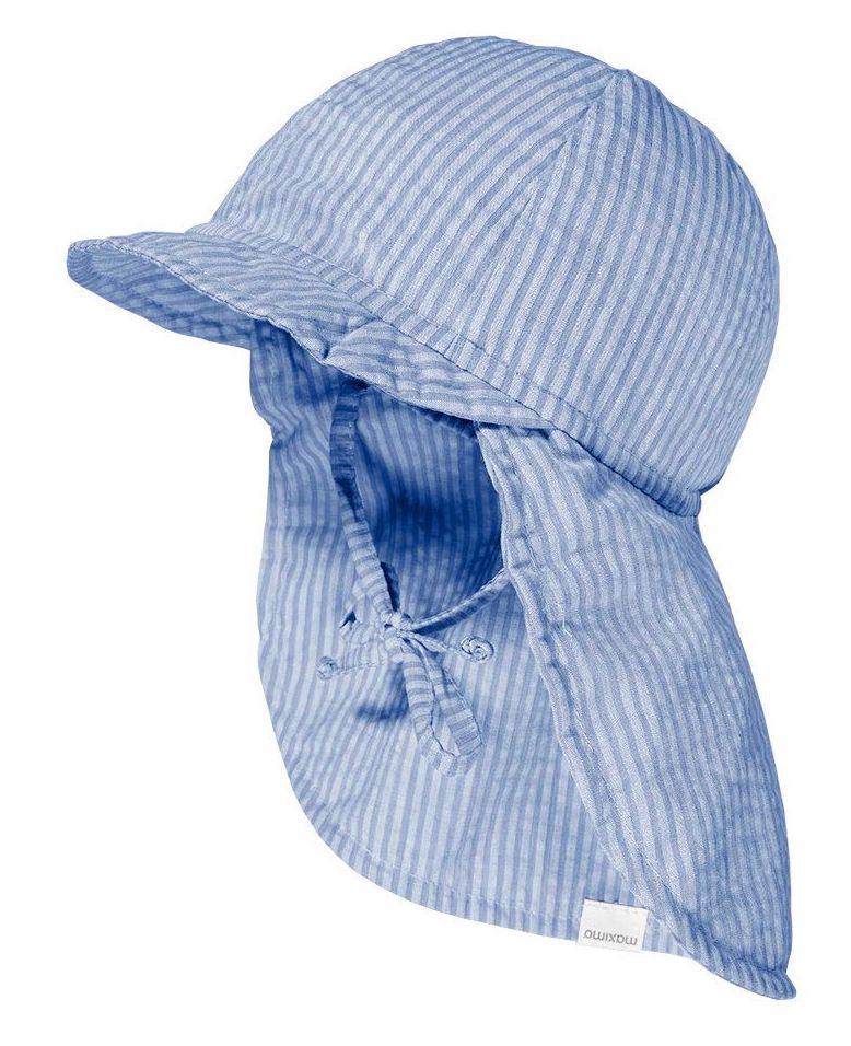 Maximo Sonnenmütze mit Schild, Nackenschutz, & Bindeband Seersucker Gestreift UV 50+