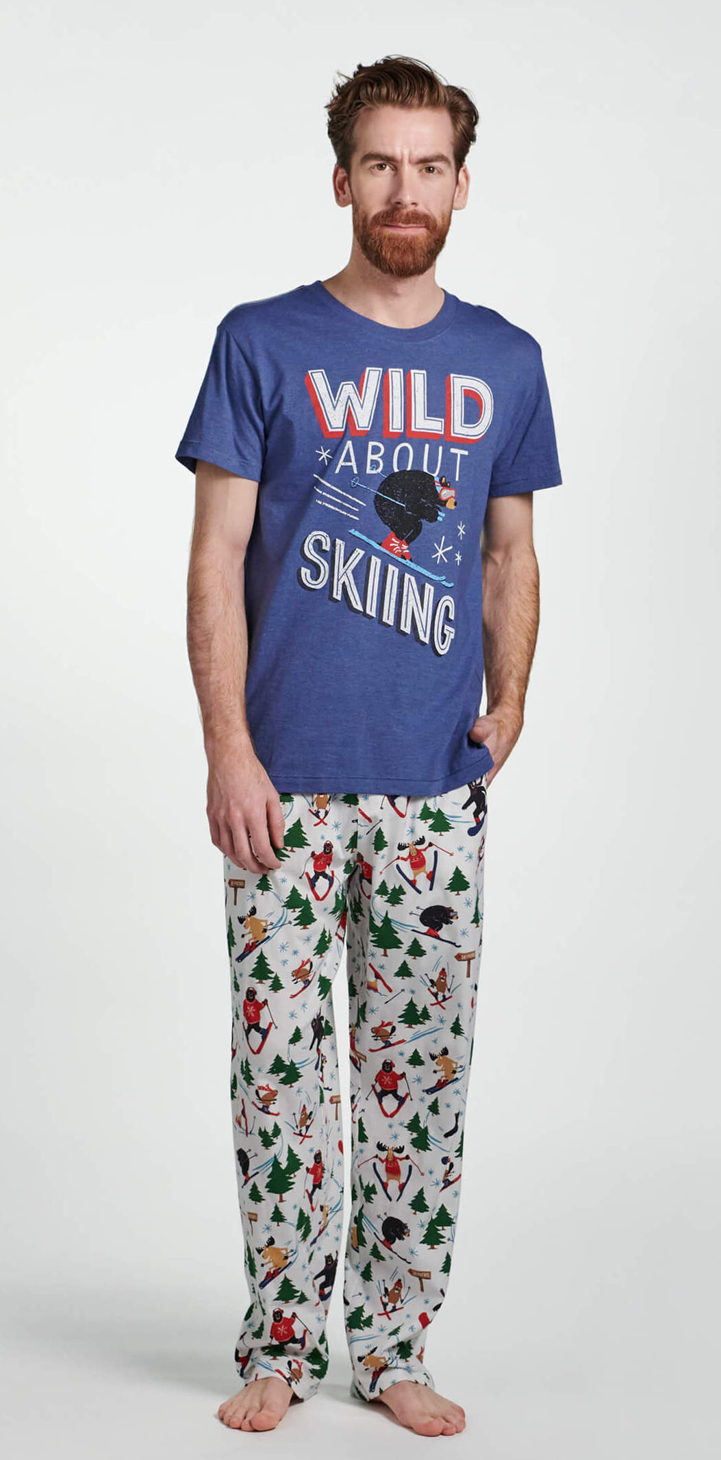 Little Blue House Herren Jersey Pyjama Hose - Wild About Skiing