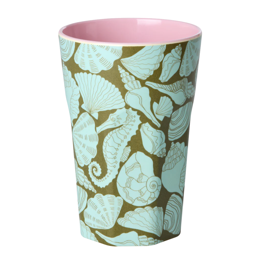 RICE Tall Melamin Großer Becher - Grün - Sea Shell Print - Muscheln RICE Tall Melamin Großer Becher - Grün - Sea Shell Print - Muscheln