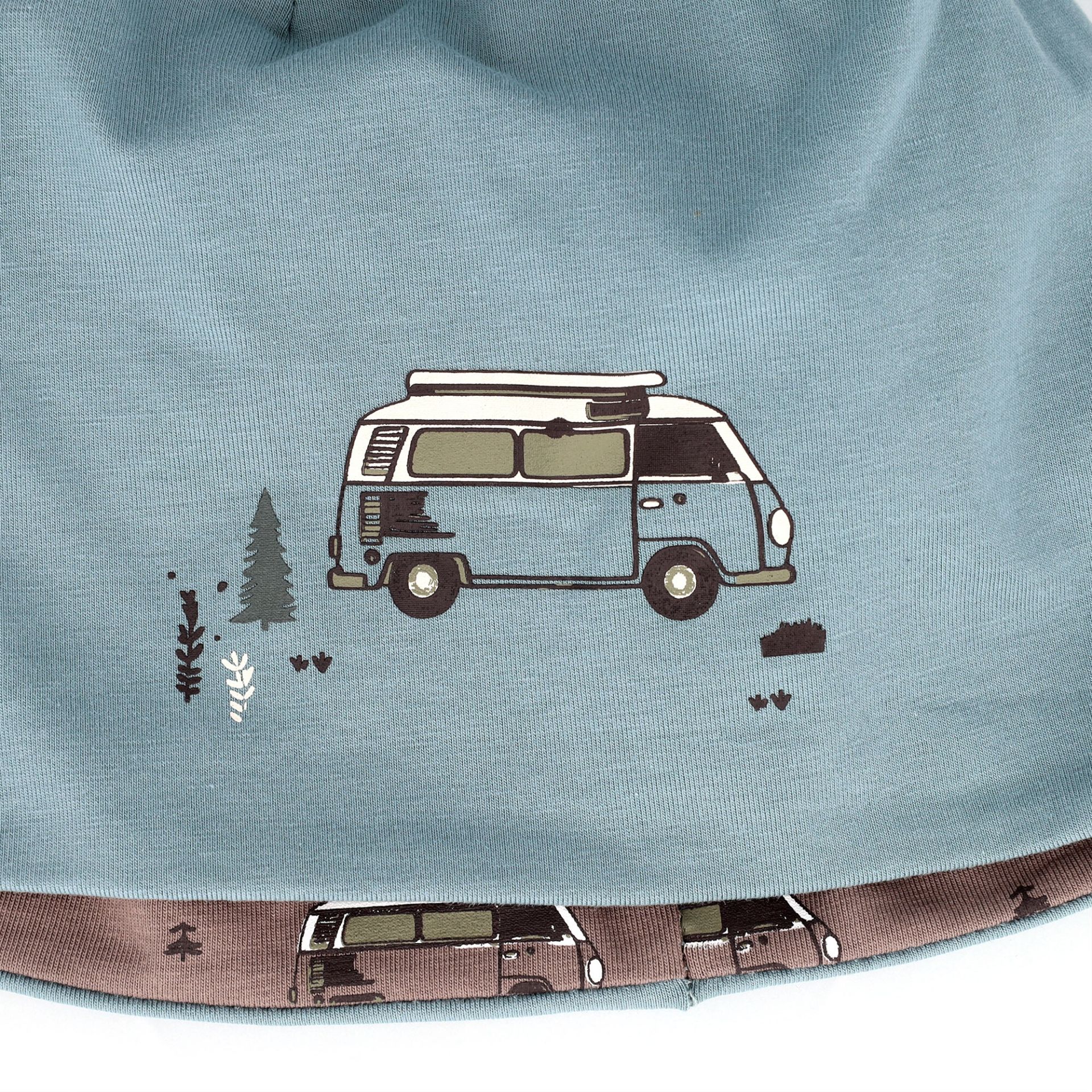 Maximo Jungs Beanie Wendbar Camping Auto Braun & Blau Maximo Jungs Beanie Wendbar Camping Auto Braun & Blau