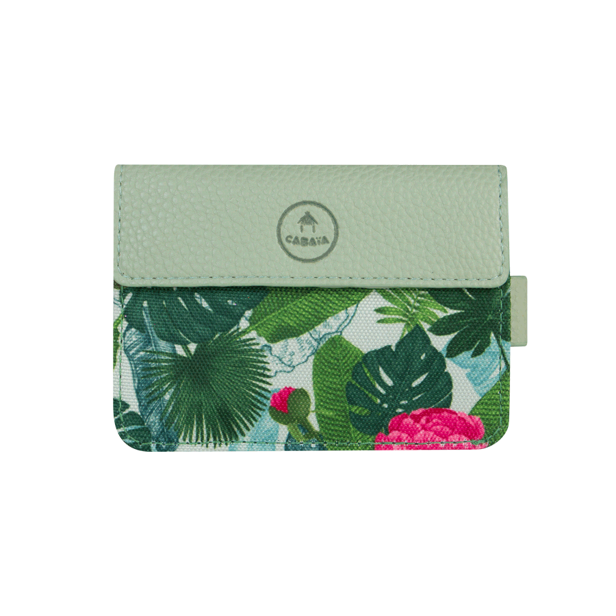 Cabaia Mini Wallet Kartenetui - ALHAMBRA in Grün mit Blätter - SALE