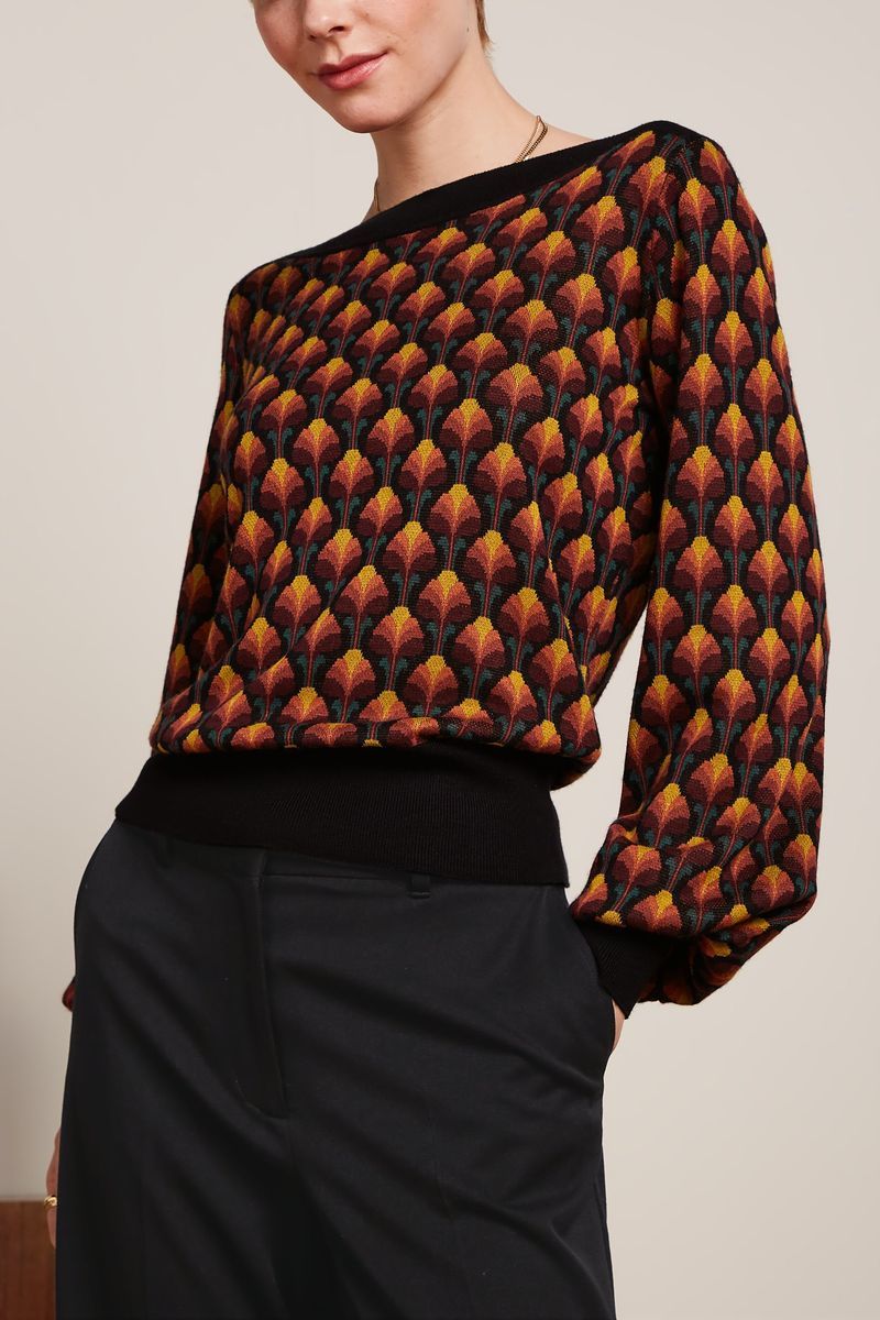 King Louie Erin Bell Pullover Waterloo mit Grafikmuster - Schwarz