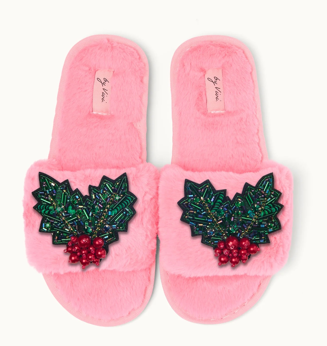 By Vivi Brosche-Set für Slipper oder Mode in Grün - Christmas Mistelzweig