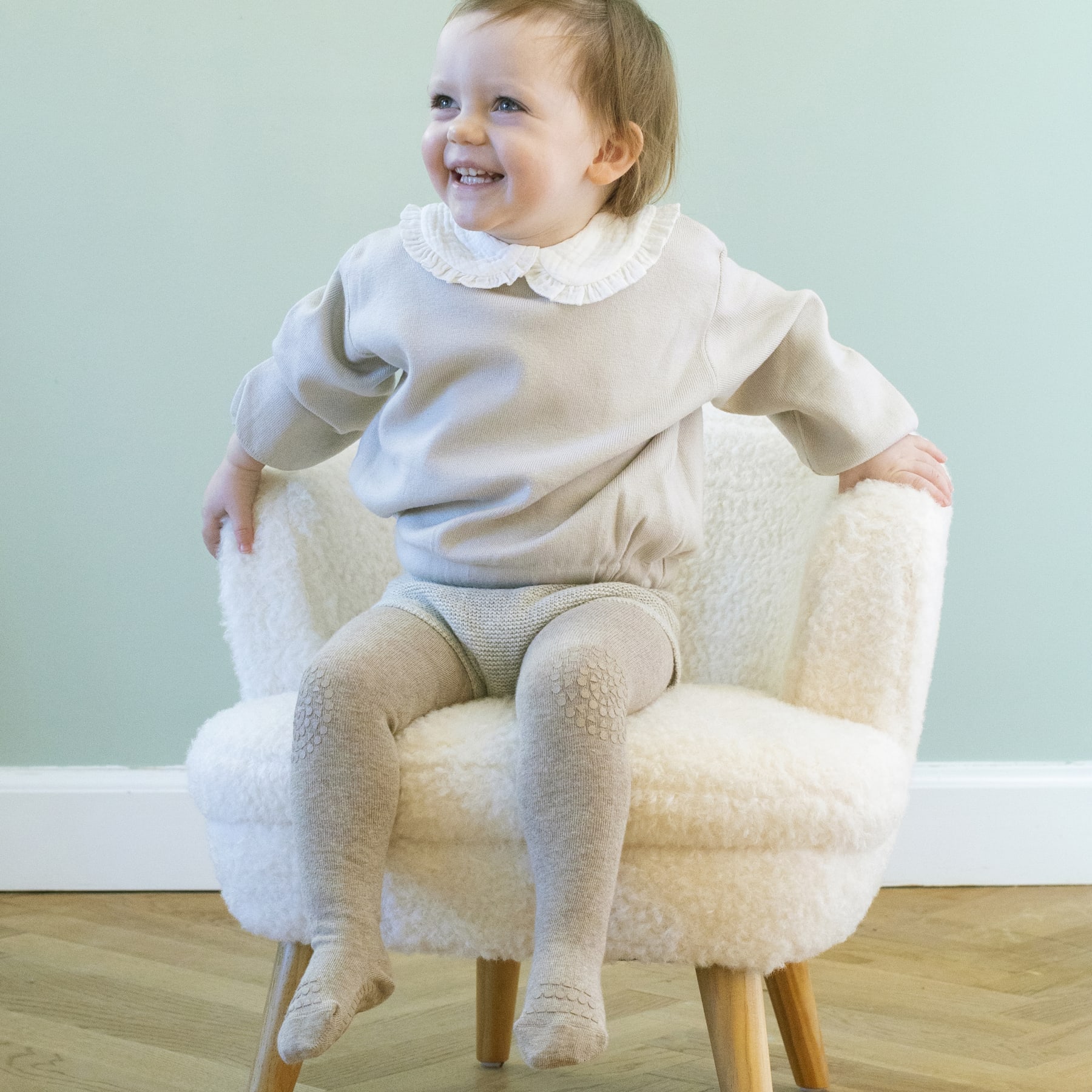 GoBabyGo Grip Krabbelstrumpfhose Wolle in Sand Beige