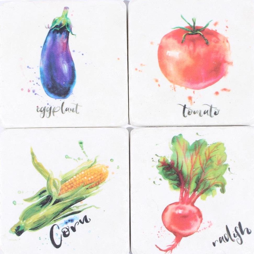 Lafinesse Stone Coaster Set - tomate, corn, radish, eggplant - SALE