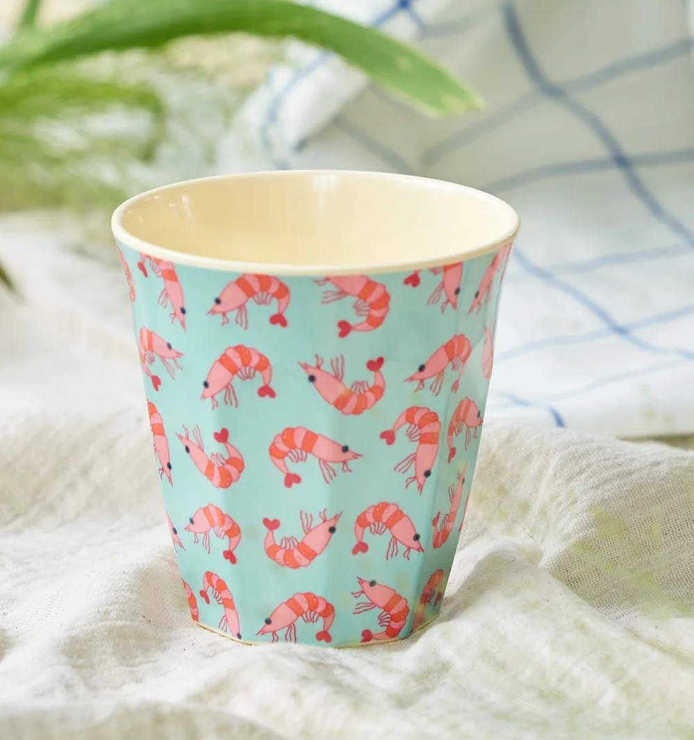 RICE Medium Melamin Becher - Medium Cup - Mint - Shrimp Print
