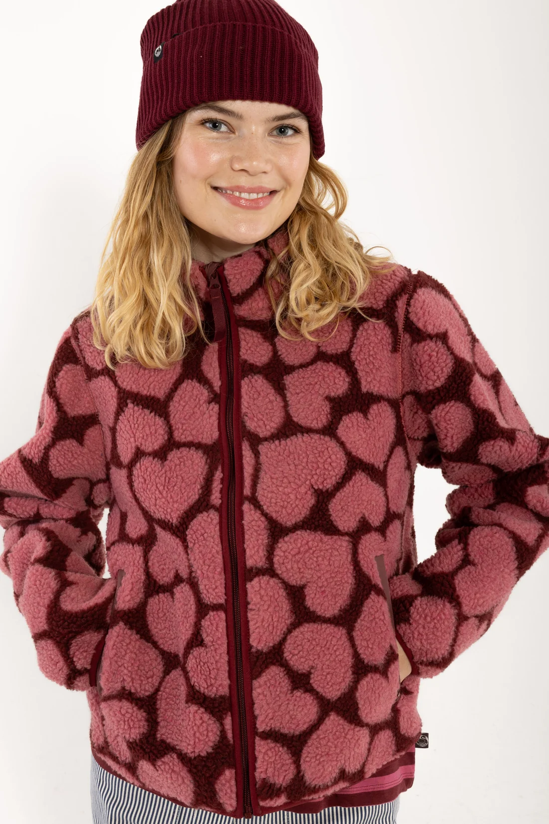 Danefae Danelabrador Fleece Zip-Up Fleecejacke Dark Cherry Rot - Heartthrob Herzen Allover