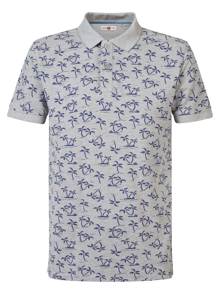 Petrol Industries Herren Poloshirt in Grau mit Allover Palmen