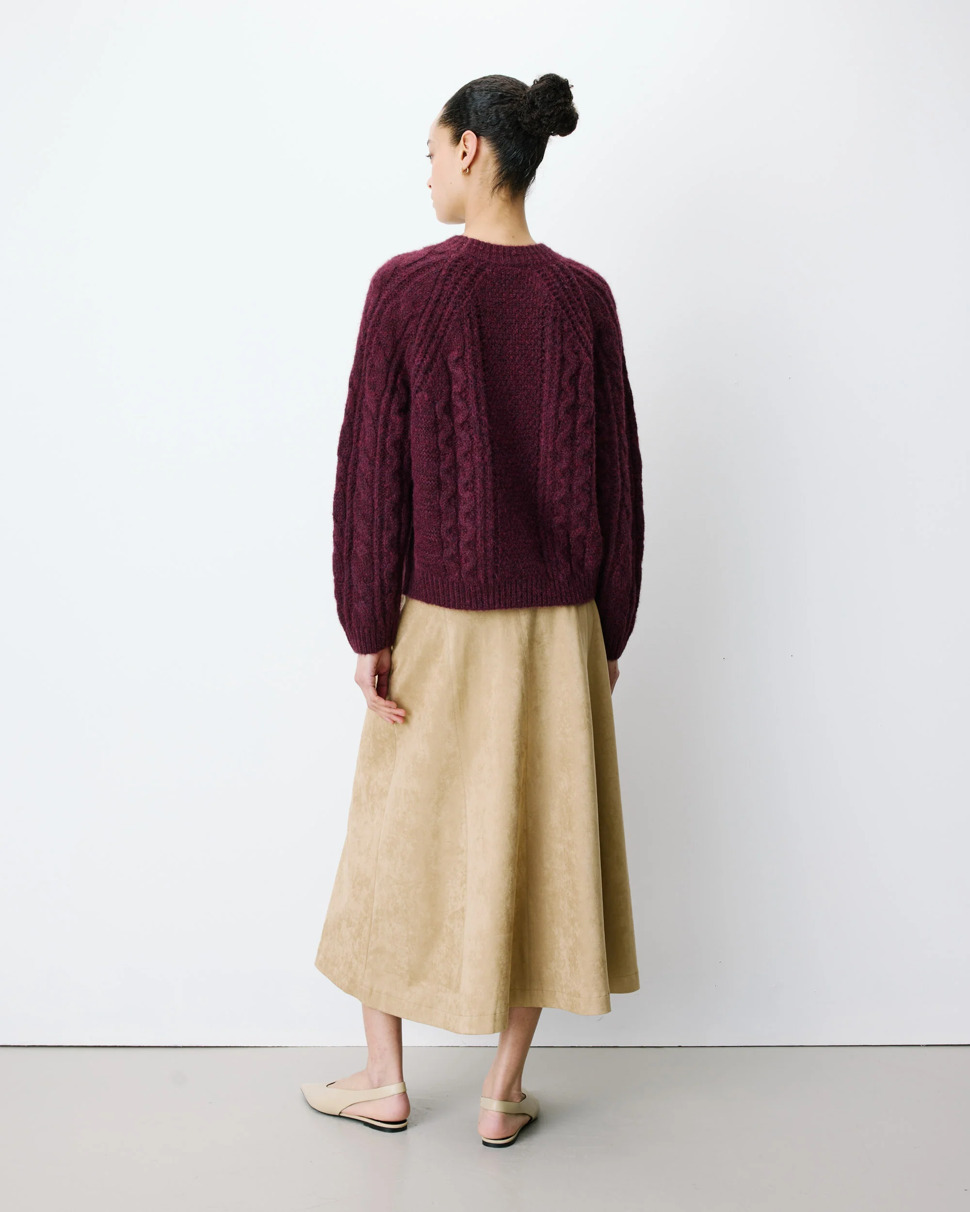 Grace & Mila Amparo Strickpulli Ajour Strick mit Zopfmuster in Aubergine Grace & Mila Amparo Strickpulli Ajour Strick mit Zopfmuster in Aubergine