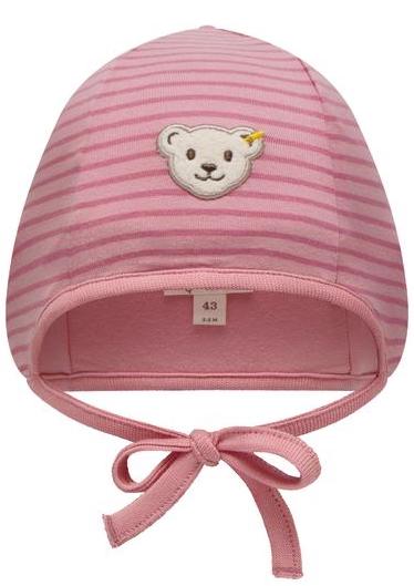 getsreuft-rosa Steiff Baby Mütze in Rosa gestreift mit Teddybär - SALE