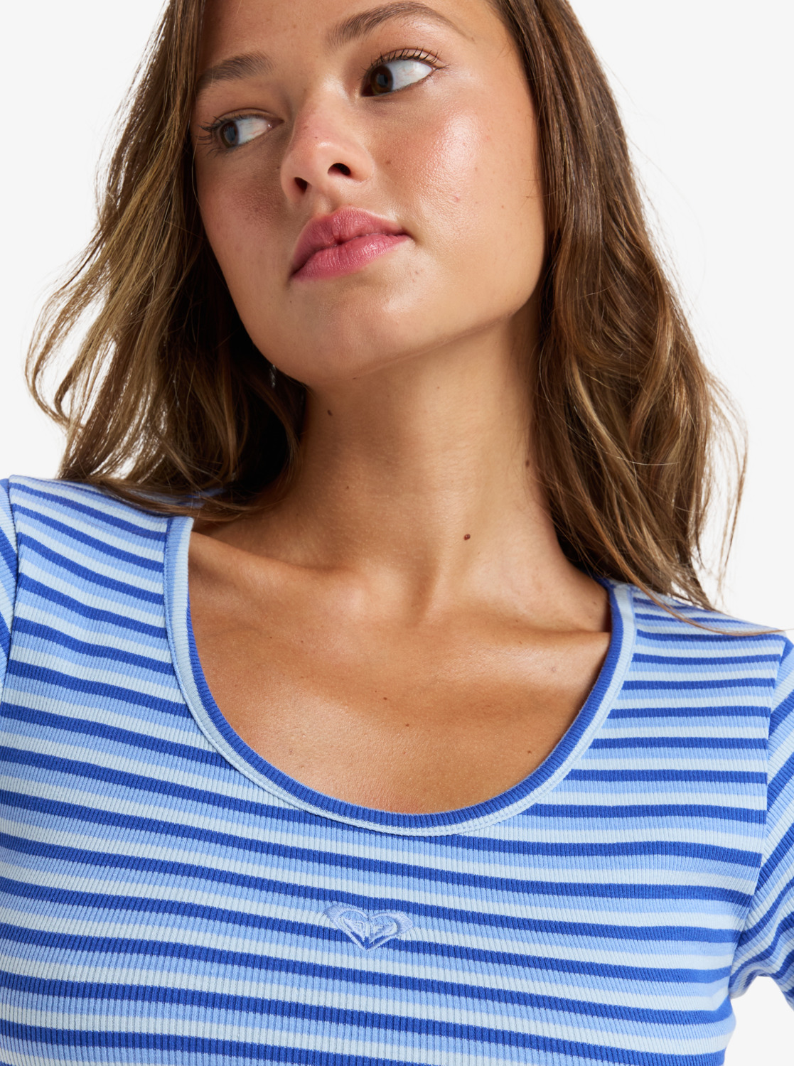 Roxy Mini Stripe Cropped T-Shirt für Frauen - Blau Gestreift - SALE