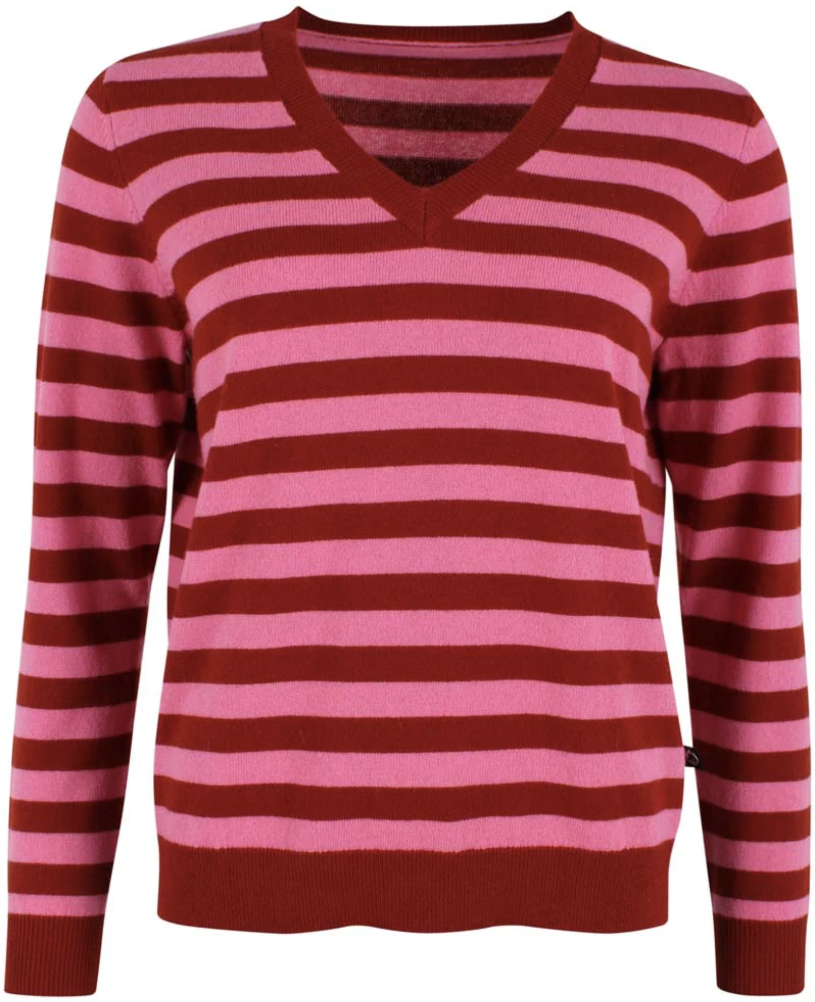 Danefae Damen Strickpullover Danesaint in Rosa/Weinrot gestreift