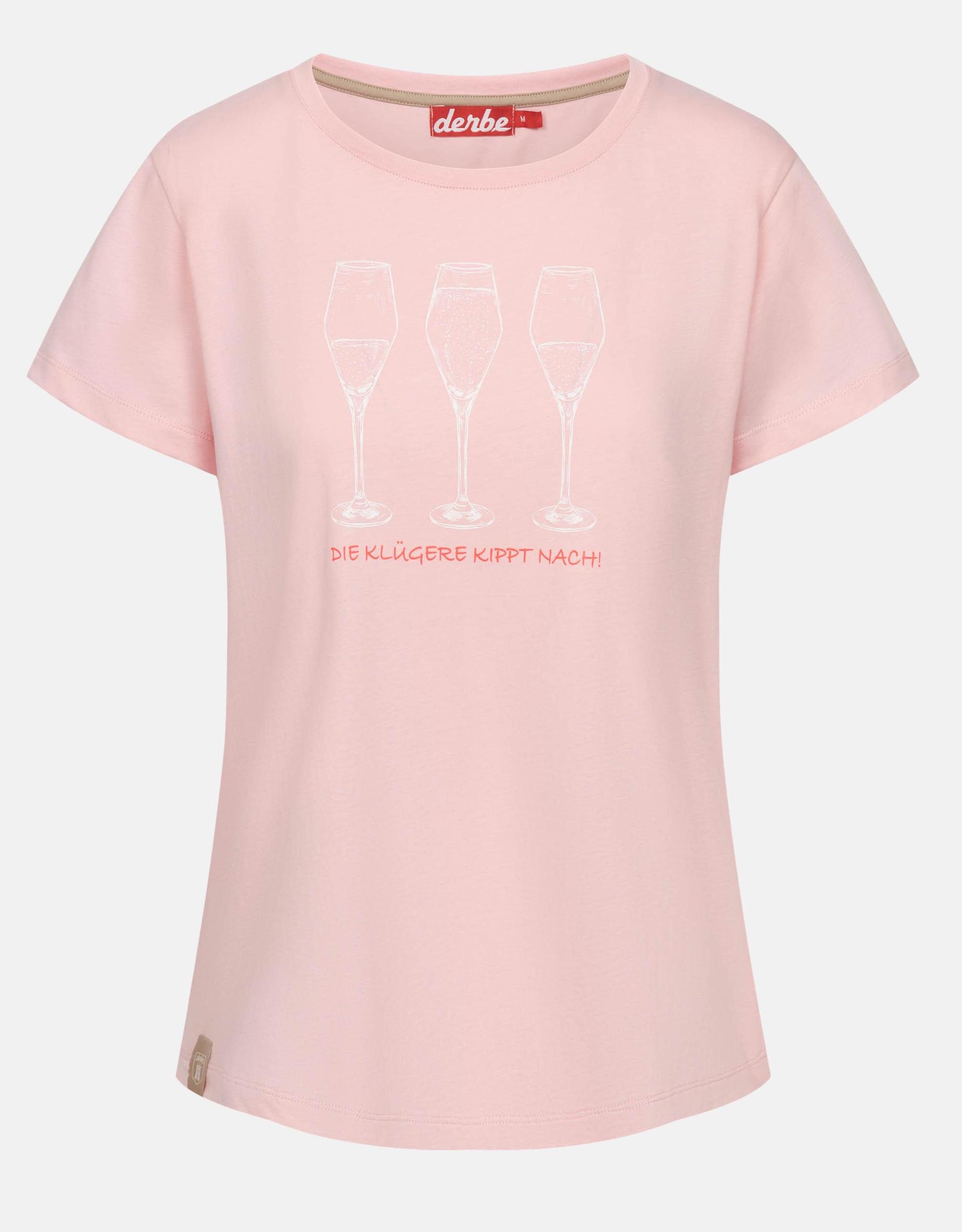 Derbe Damen T-Shirt Der Klügere kippt nach! - Rosa