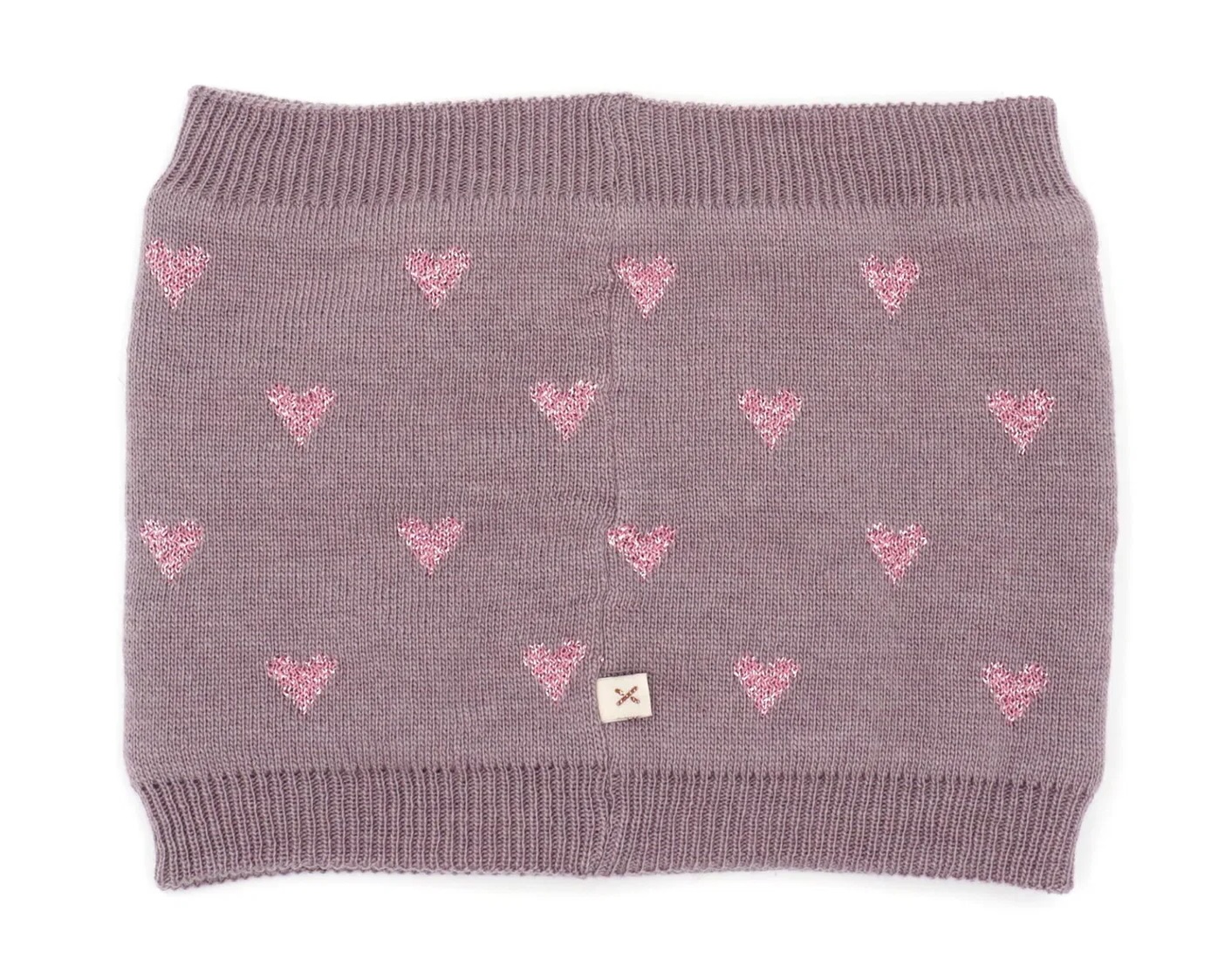 Maximo Kinder Loop Schal in Elderberry Flieder mit Wolle und Fleece Futter & Glitzer Herzen 