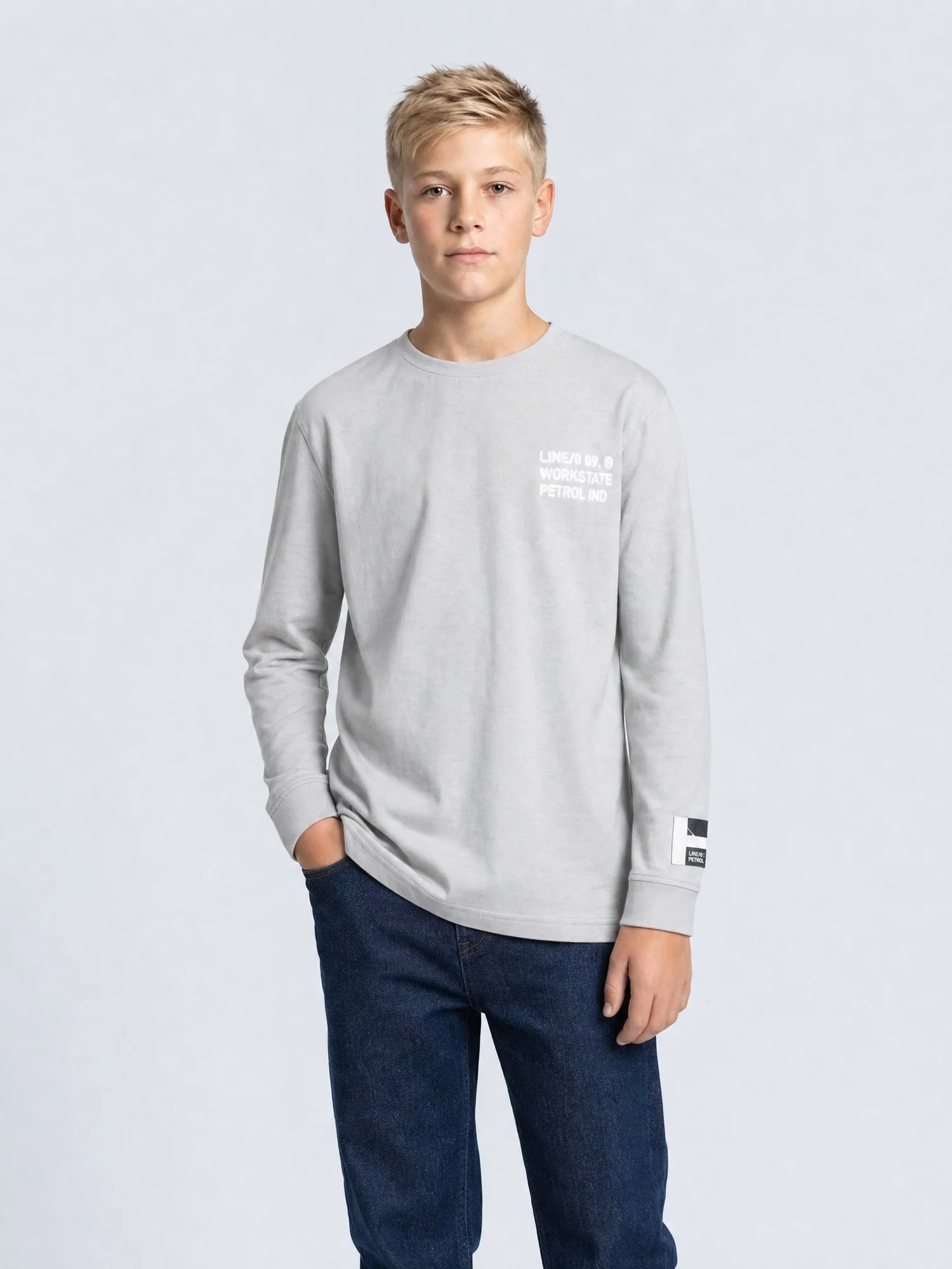 Petrol Industries Jungs langarm Shirt in Grau - Classic Print Petrol Industries Jungs langarm Shirt in Grau - Classic Print