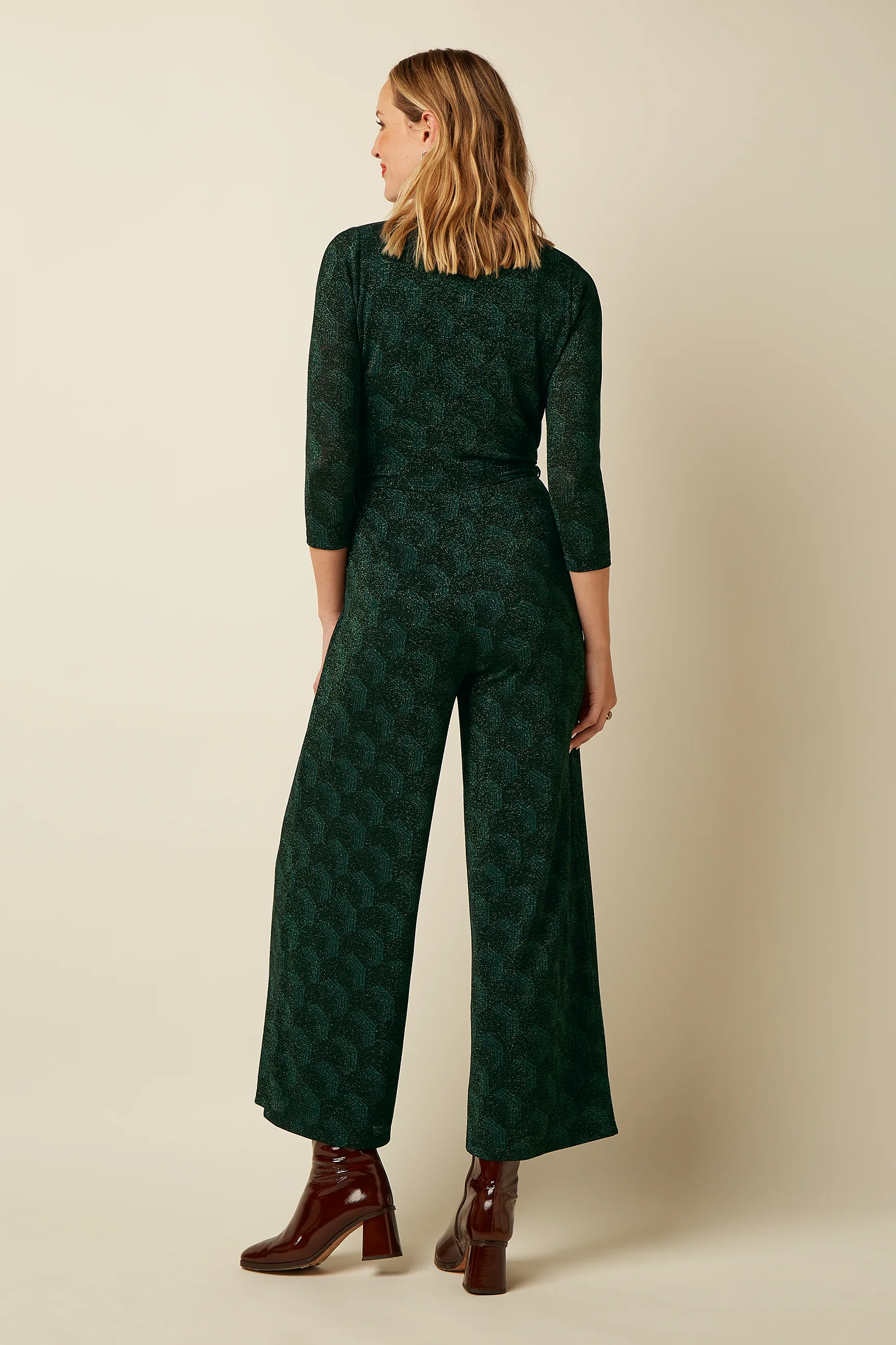 King Louie Mary Jumpsuit Noha mit V-Ausschnit und Glitzer - Pine Grün King Louie Mary Jumpsuit Noha mit V-Ausschnit und Glitzer - Pine Grün