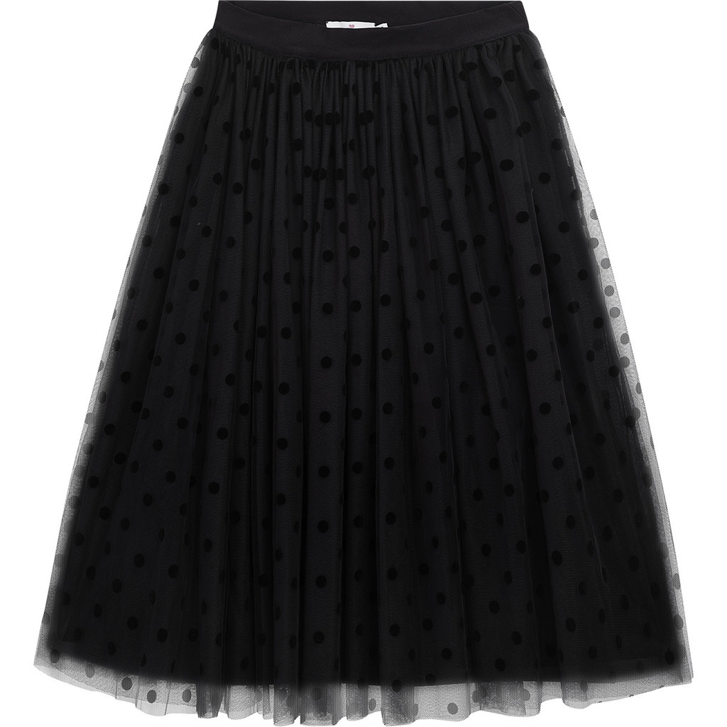 Danamade DMOA Langer Tüllrock für Damen - Schwarz Polka Dot Gepunktet