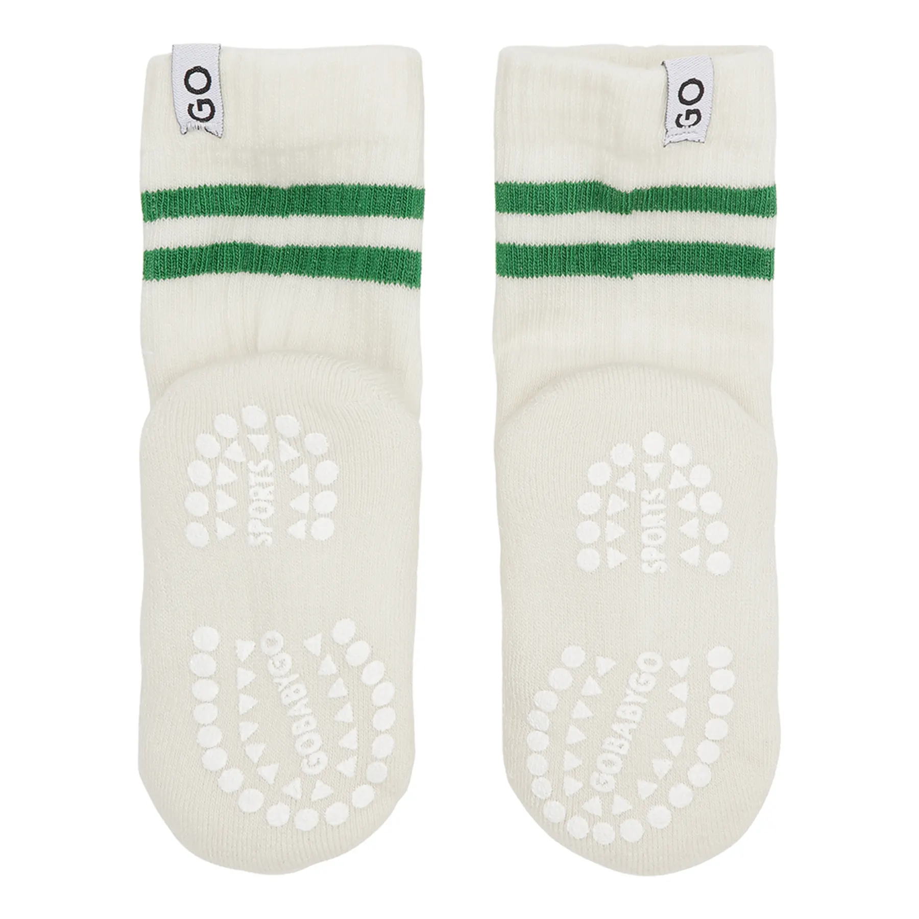 GoBabyGo Grip Sport Stopper-Socken in Weiß mit Grüne Streifen