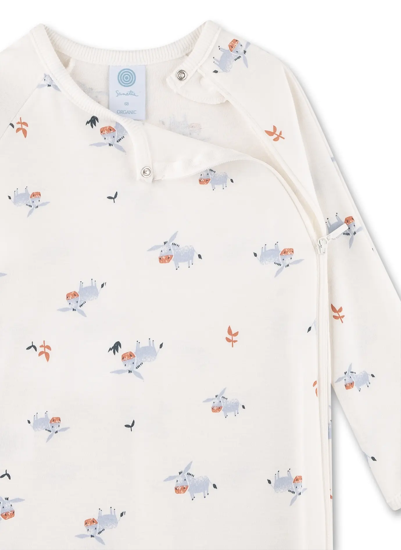 Sanetta Strampler in Creme Weiß mit Esel Allover - Ärmel & Füße zum Umstülpen Sanetta Strampler in Creme Weiß mit Esel Allover - Ärmel & Füße zum Umstülpen