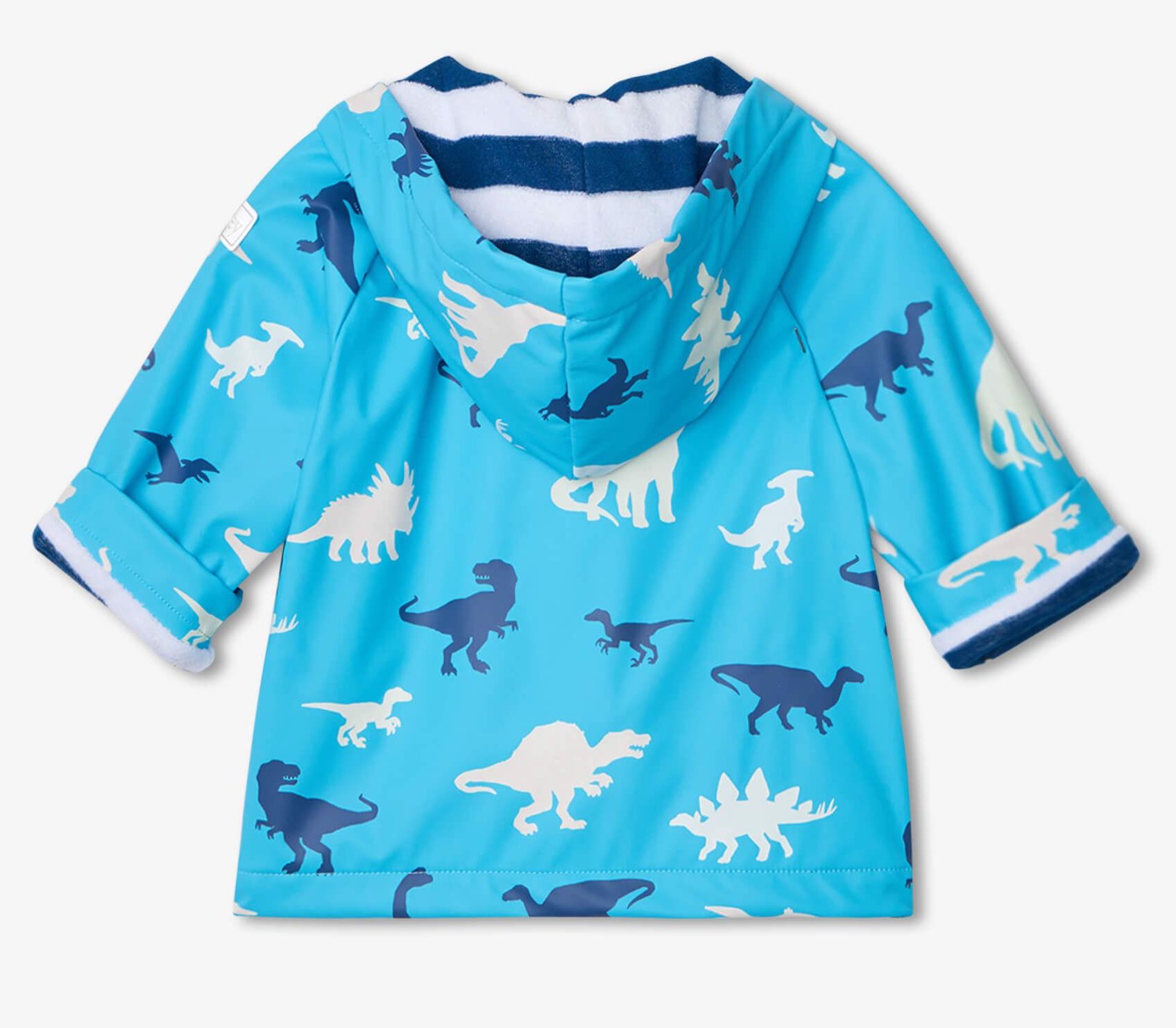 Hatley Baby Regenjacke mit Frottee Futter - Farbwechsel - Dinosaurier in Blau