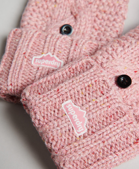Superdry Strickhandschuhe & Fäustlinge mit Zopfmuster - Rosa Meliert - SALE