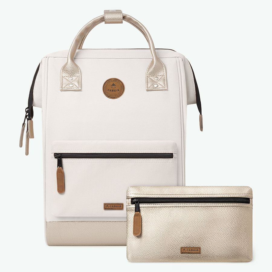 3701328356004_227 Cabaia Rucksack ALGIERS Small mit Laptop-Fach in Creme/Metalic