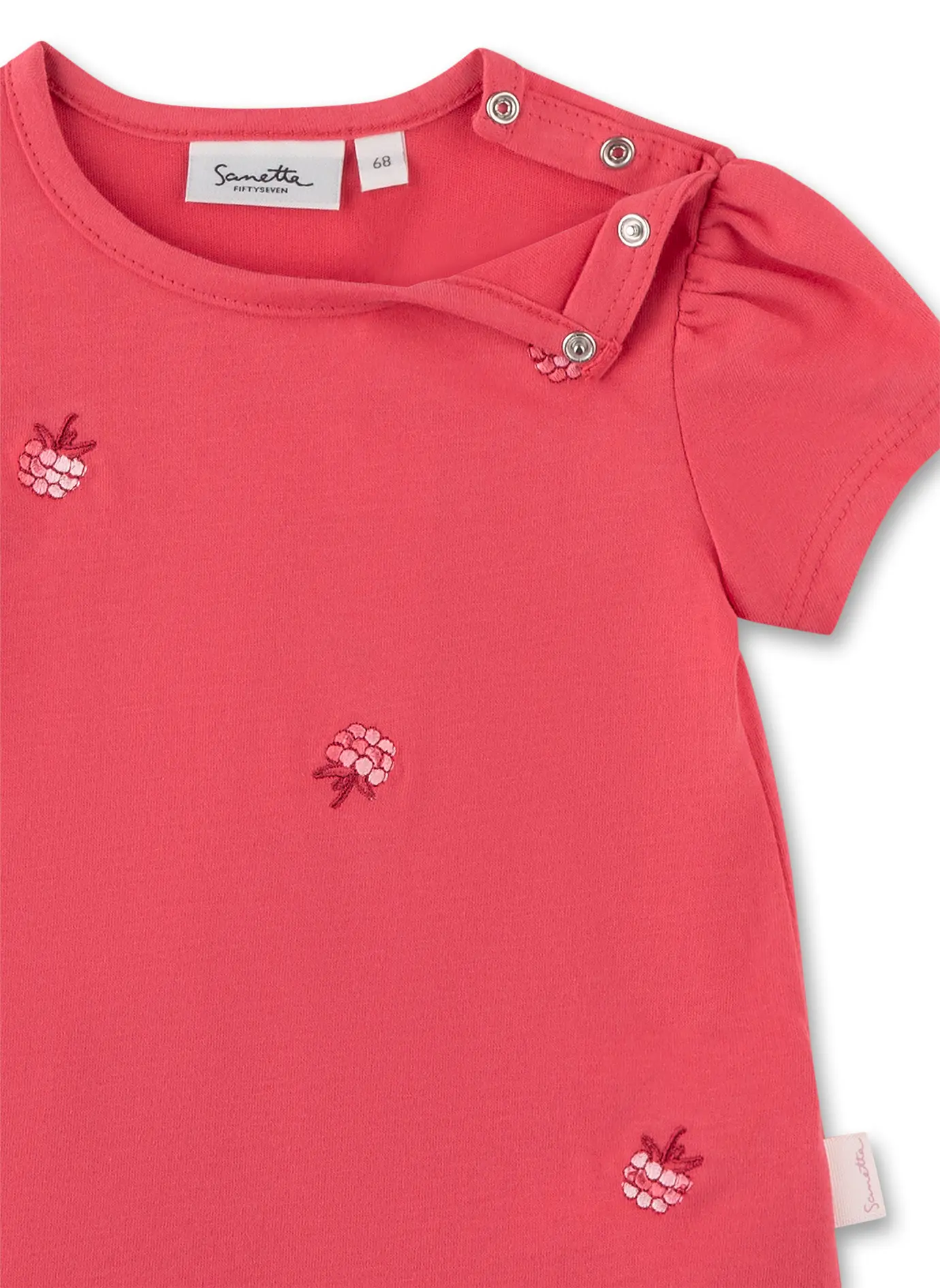 Sanetta Kurzam T-Shirt in Berry Pink - Erdbeere Gestickt - SALE