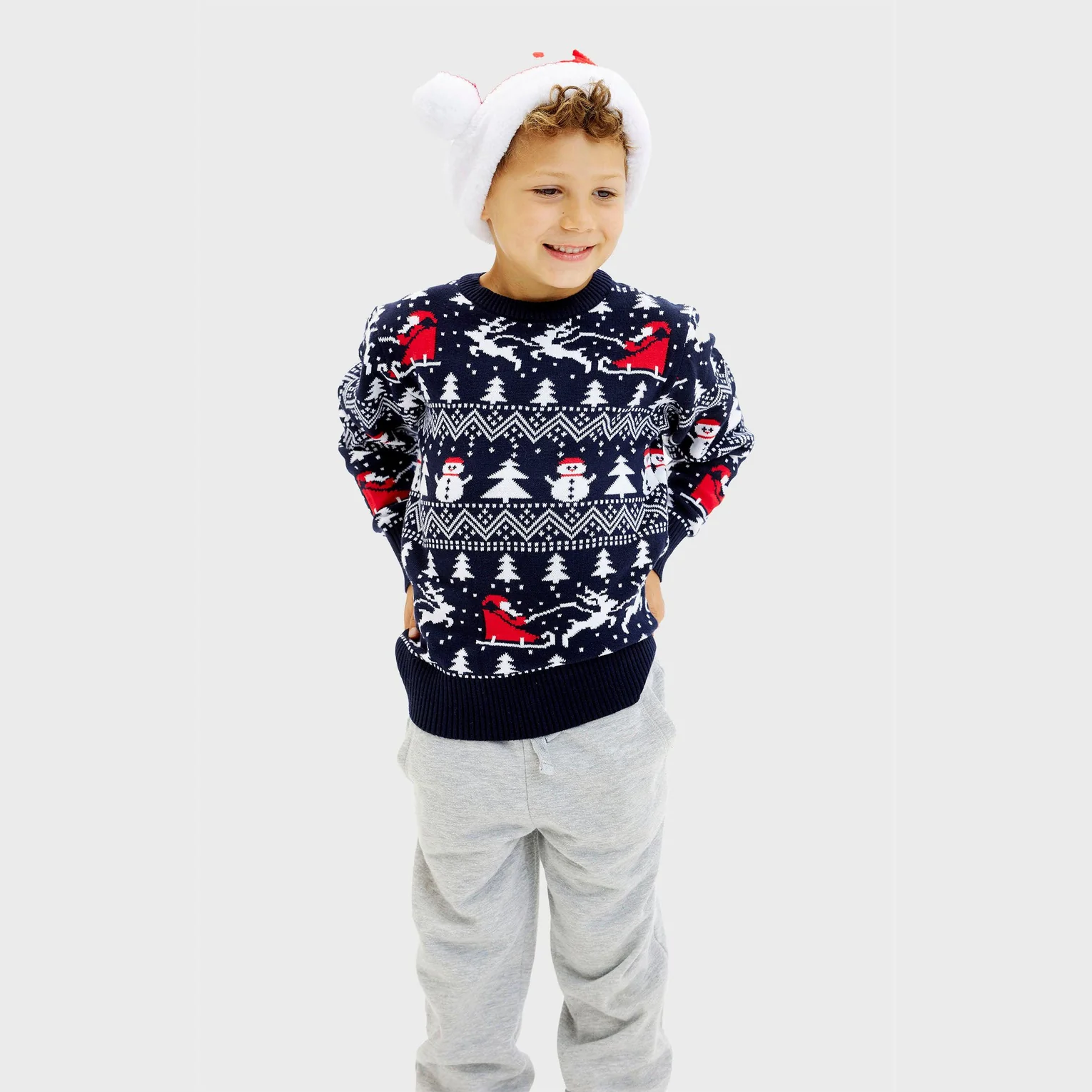 Christmas Sweater Unisex Stillvoller Weihnachtspullover in Marineblau - Schneemänner & Weihnachtsbäume Christmas Sweater Unisex Stillvoller Weihnachtspullover in Marineblau - Schneemänner & Weihnachtsbäume