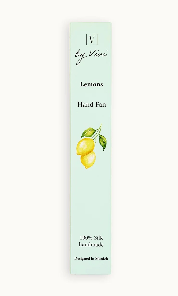 By Vivi Fächer handgefertigt aus Seide mit Geschenkbox Lemon - Zitronen