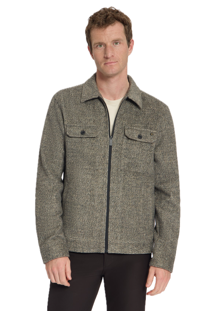 NO EXCESS Wolle-Mix-Overshirt mit Reißverschluss für Herren | Braun Melange