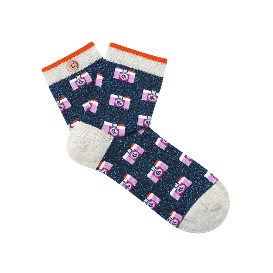 Cabaia Damen Socken - DOROTHE & ETIENNE - Glitzer mit Kameras - SALE