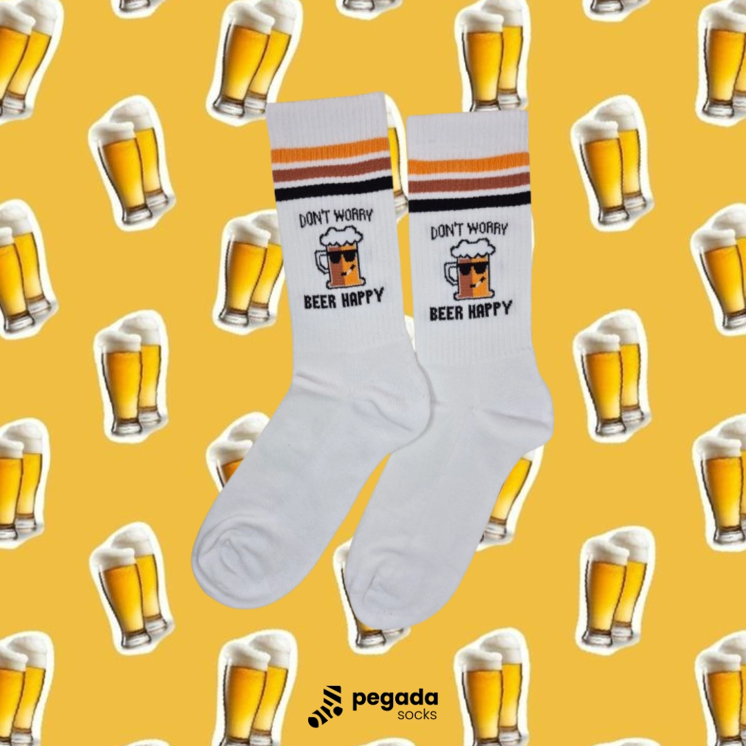 Pegada Sport Socken in Weiß & Gelb - Don´t worry BEER Happy Pegada Sport Socken in Weiß & Gelb - Don´t worry BEER Happy
