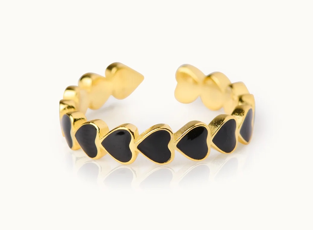 By Vivi Ring 18 Karat vergoldet - Herzen Ring in Schwarz