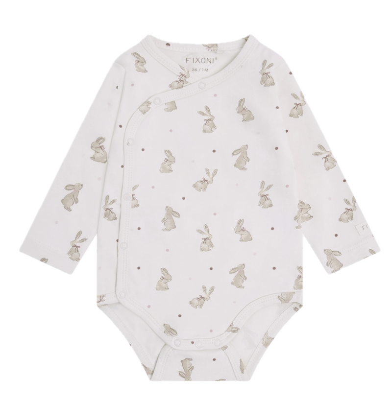 FIXONI Langarm Wickelbody in Pale Lilac - Hasen Allover FIXONI Langarm Wickelbody in Pale Lilac - Hasen Allover