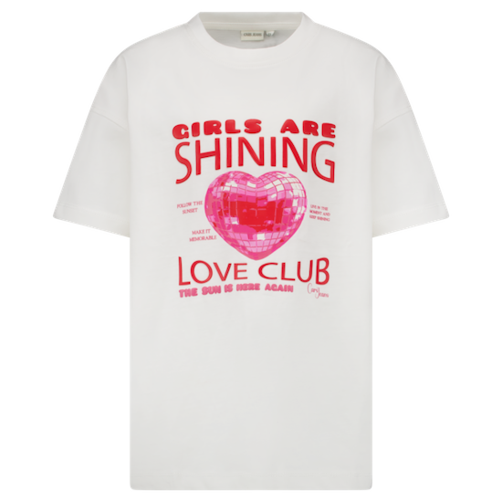 Cars Jeans Closia Kurzarm T-Shirt in Weiß - Disco Herz - Girls Shining