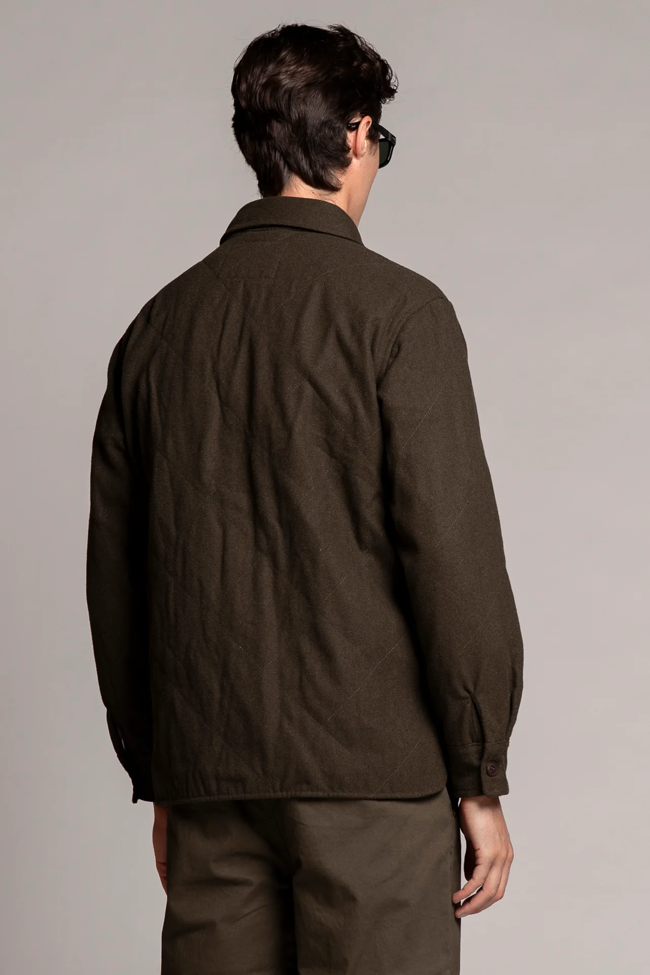 IMPURE Quilted Wolle Overshirt Jacke in Hunter Grün Braun