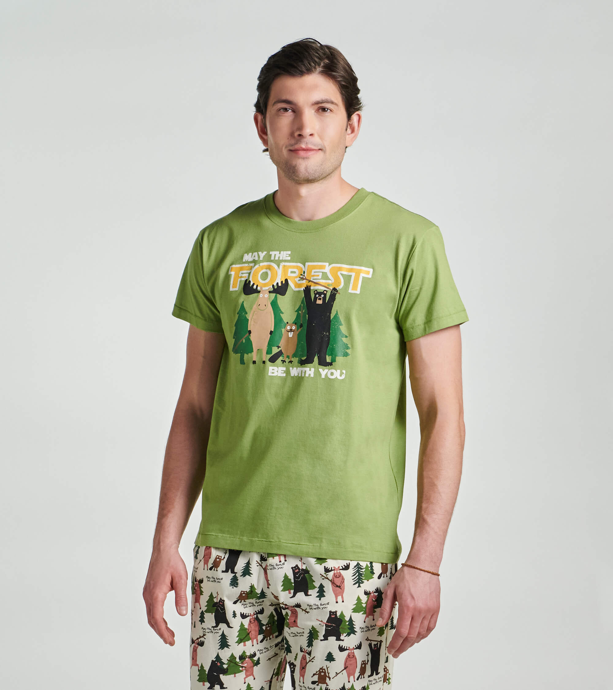 TS9FRST001_A Little Blue House Herren Kurzarm T-Shirt - May the Forest Be with You
