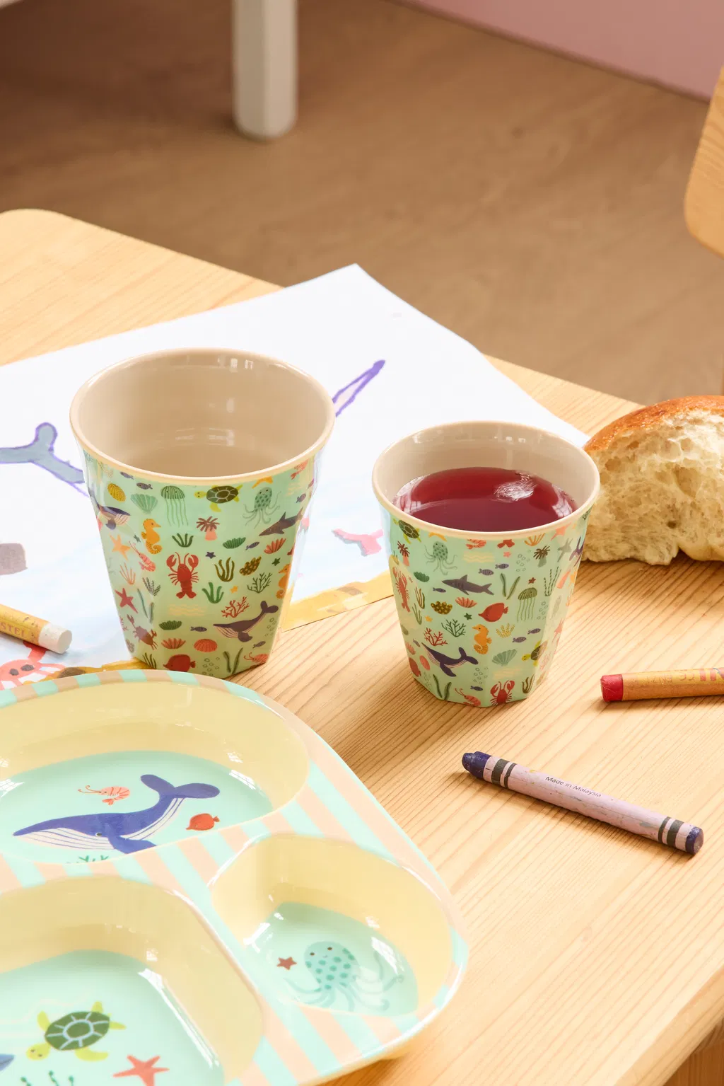 RICE Kleine Kinderbecher - Blau - Ocean Print Small - 160 ml
